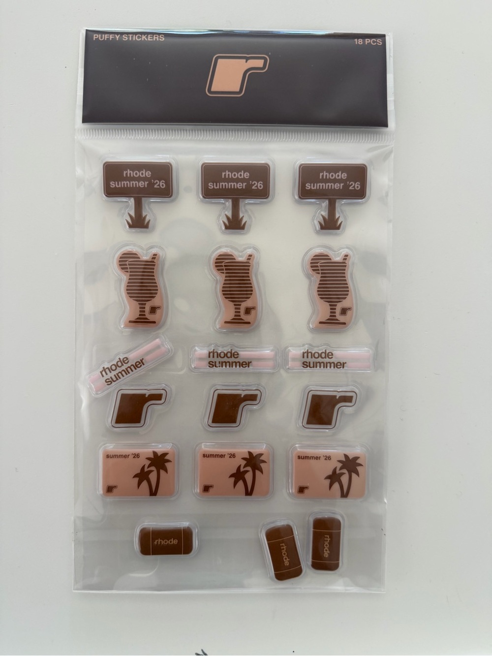 RHODE Pink and Brown Puffy Sticker Sheet